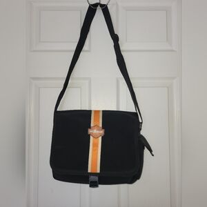 Vtg Rare Harley-Davidson Black Messenger Bag with Orange Stripe and Badge